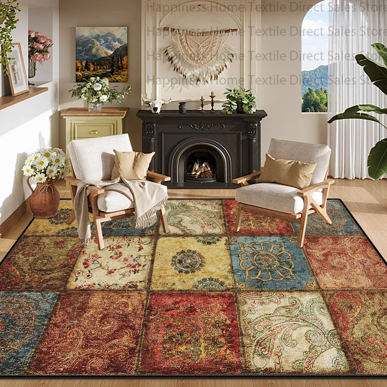 Persian Splicing Retro Style Living Room Carpet Large Area Non-slip Washable Villa Hall Luxury Rug Soft Fluffy Bedroom Floor Mat