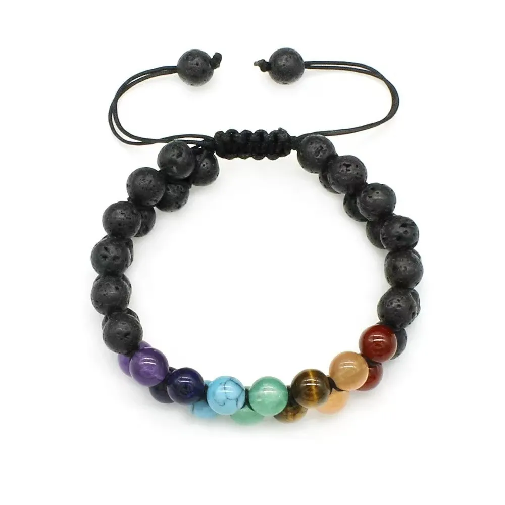 7-Chakra-Perlen-Yoga-Meditationsarmband, Heilendes Doppelschicht-Perlenarmband aus Naturstein, Verstellbares Seilarmband für Damen und Herren, Schmuck – Detail 6