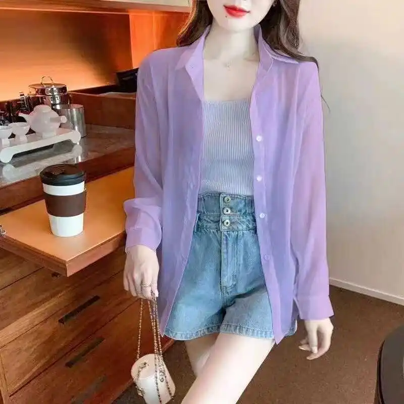 

Летняя женская рубашка 2024 года с защитой от УФ-излучения, легкая, полупрозрачная, на завязках, дышащая, солнцезащитная верхняя одежда, однотонный топ