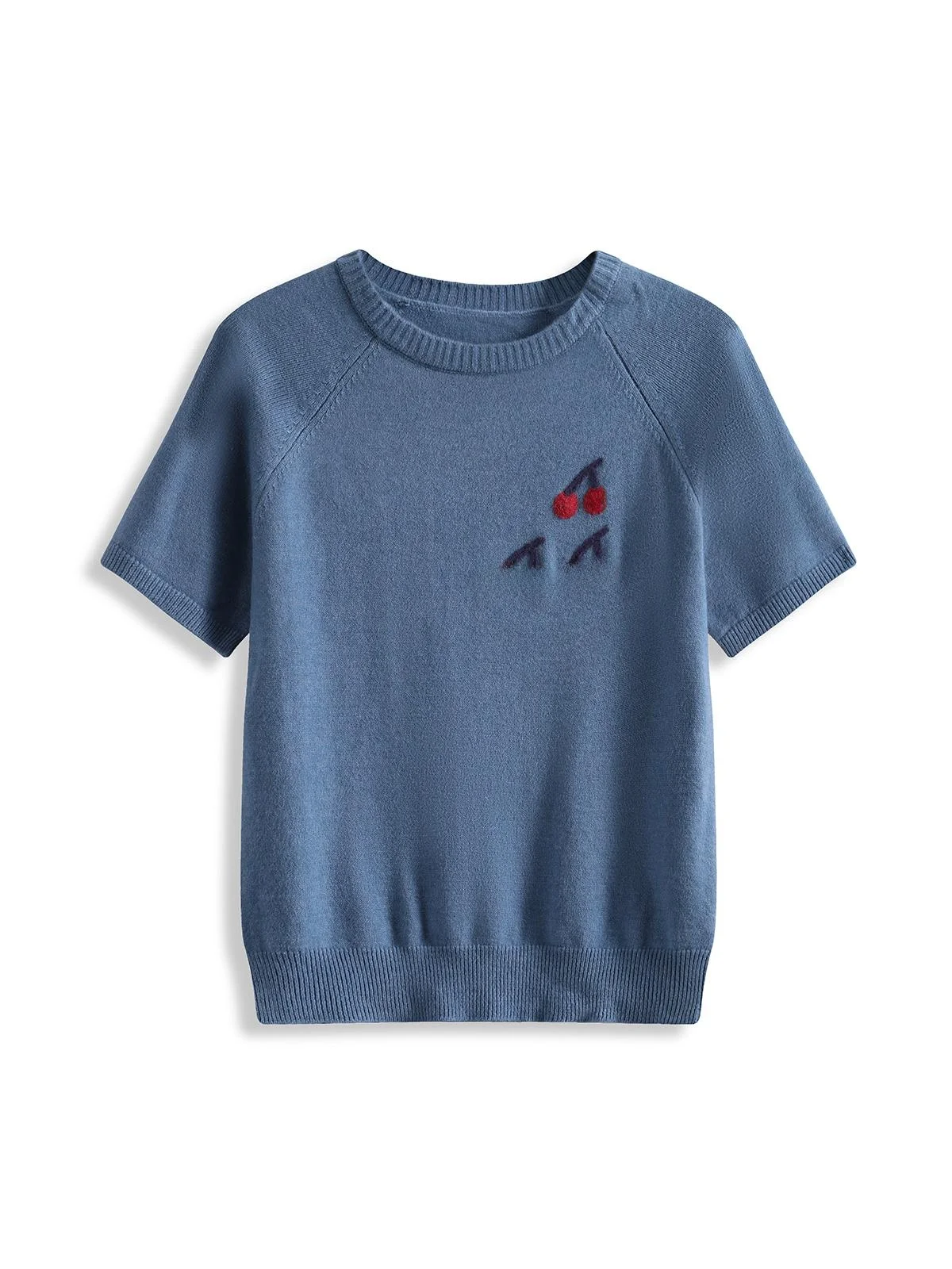 

Cherry Short Sleeve Sweater Women's Casual Knitted Shirt Versatile Inner Wear Simple Style Autumn Winter Season round Neck Lo...