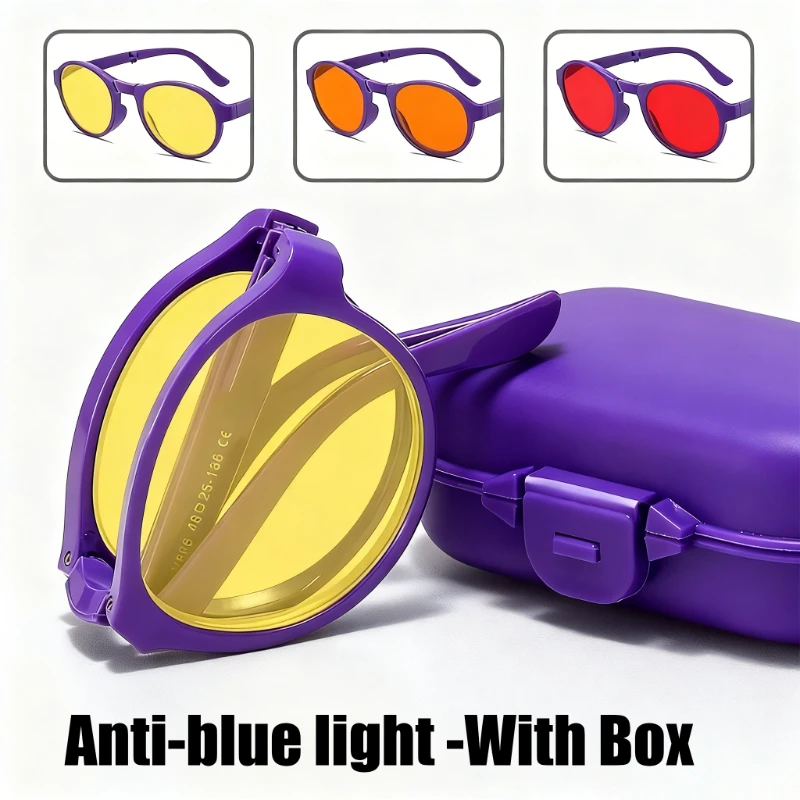 

Portable Folding Night Vision Glasses with Case Unisex Orange and Red Lens Blue Light Blocking Eye Protection Eyewear