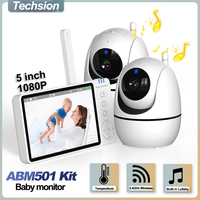 5 Inch Video Baby Monitor with 2 Pcs Cameras 2.4G Mother Kids Surveillance PTZ Video Cam Temperture Display Home Security Cam