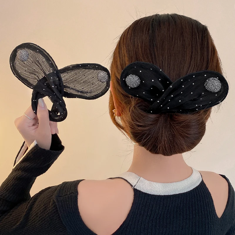 Diadema con lazo de hilo de red para mujer, diadema con Orejas de conejo, banda de peinado retorcida mágica, accesorios para el cabello 2023