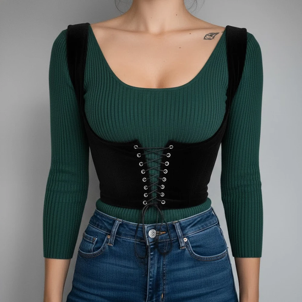 Women Punk Sexy Bandage Corset Shaper Gothic Aesthetic Lace Up Holllow Skinny Grunge Dress Decorative Corset
