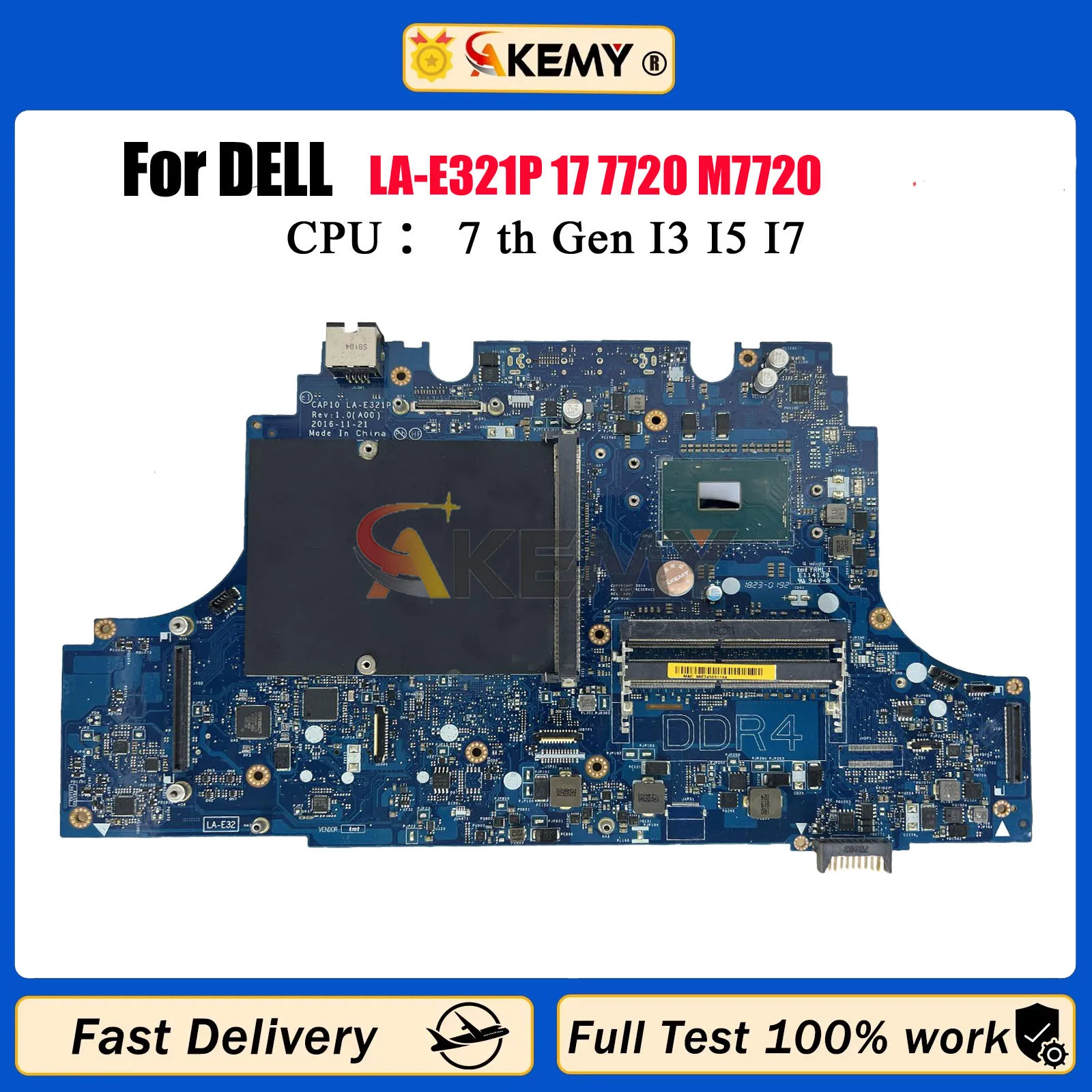 

For DELL Precision M7720 7720 Laptop Motherboard CAP10 LA-E321P 0FDXD7 0RFCWJ i5 i7 CPU DDR4 Notebook Mainboard 100% Tested OK
