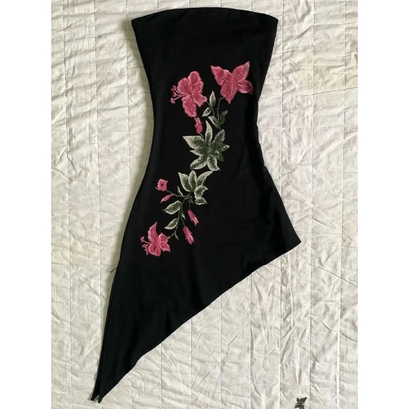 

Американское уличное платье без бретелек с цветочным принтом, сексуальное асимметричное платье в стиле Харадзюку, женское платье Y2K с эффектом утонченной талии, туника-платье