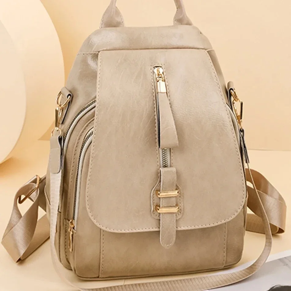 2024 Women Leather Backpacks Vintage Shoulder Bag Female Backpack Ladies Travel Backpack Mochila School Bags for Girls Bagpack