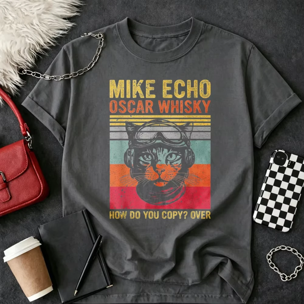 SOMMAS CATS Cat Pilot Mike Echo Oscar Whisky How Do You Copy Cotton T-Shirt Harajuku Oversized T Shirt Aesthetic Clothes Y2k Top