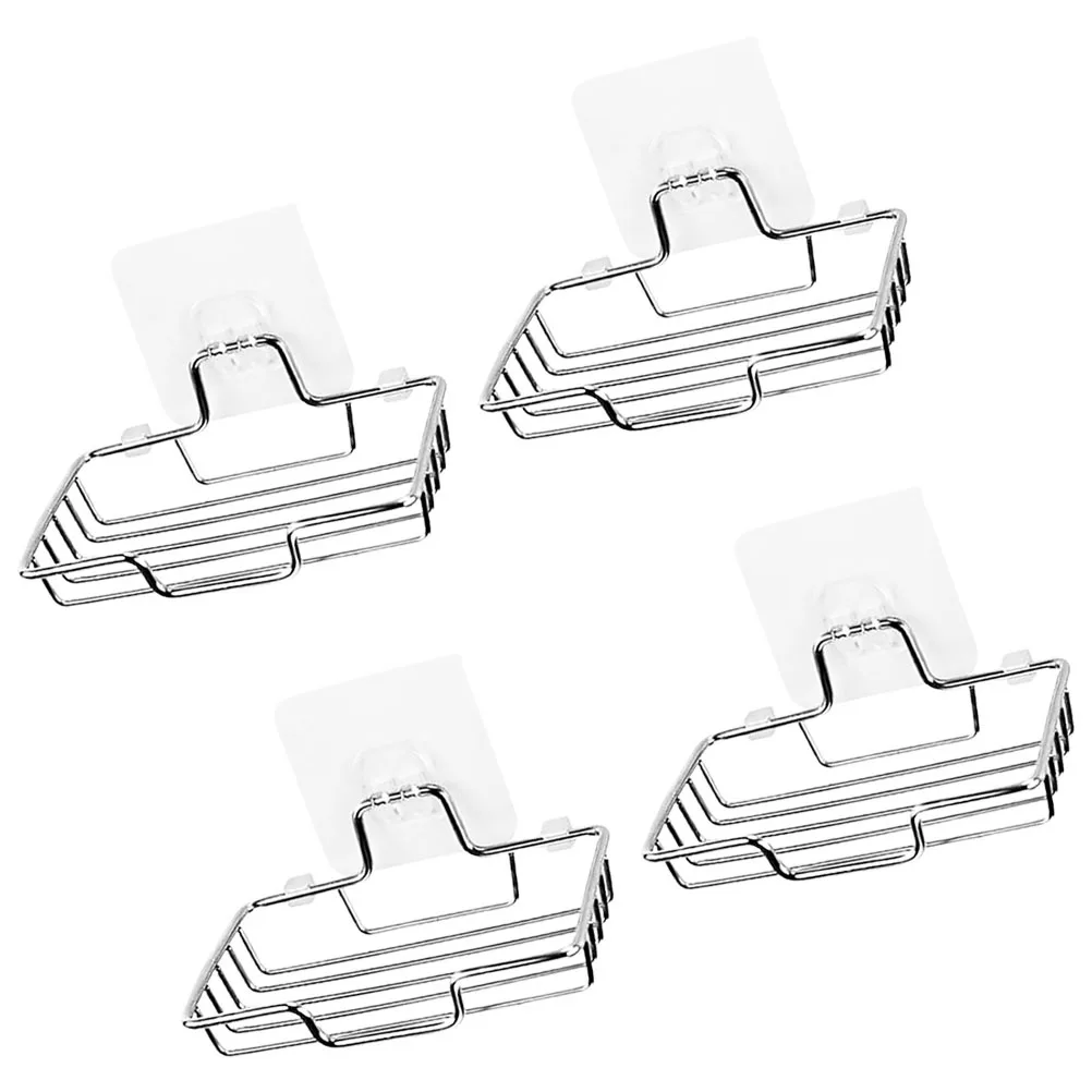 

4Pcs Stainless Steel Wall Mounted Soap Dish No-Drill Installation Bathroom Bar Soap Holder Drainage Tray Kitchen