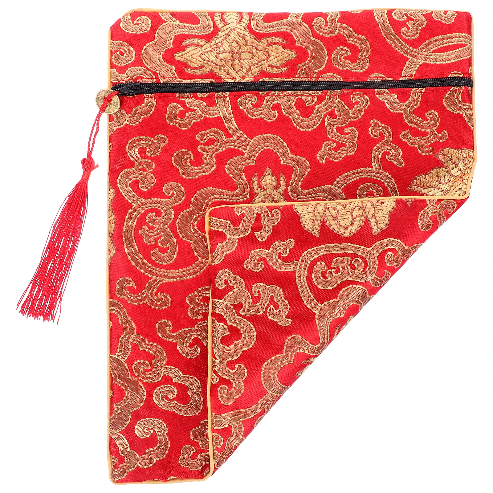 

1 Piece Yellow Silk Buddhist Scriptures Container 20x25cm Dragon Pattern Book Pouch for Zen Church Quran Cover Case Cloth
