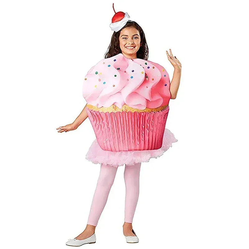 Anak Cupcake Konfeti Gadis Gula Manis Kue Merah Muda Berdandan Wanita Kostum Halloween untuk Anak-anak Purim Karnaval Pakaian MN11