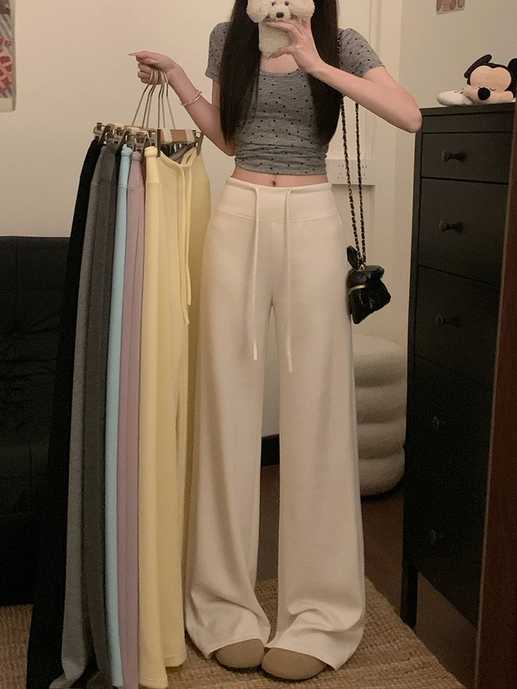 بنطال ذو قصة أرجل واسعة Y2K جلد نسائي شتوي مبطن بالقطيفة مرقع على طراز الكشمير مبطن بالصوف بطبقات مزدوجة دافئة مكتب مريح