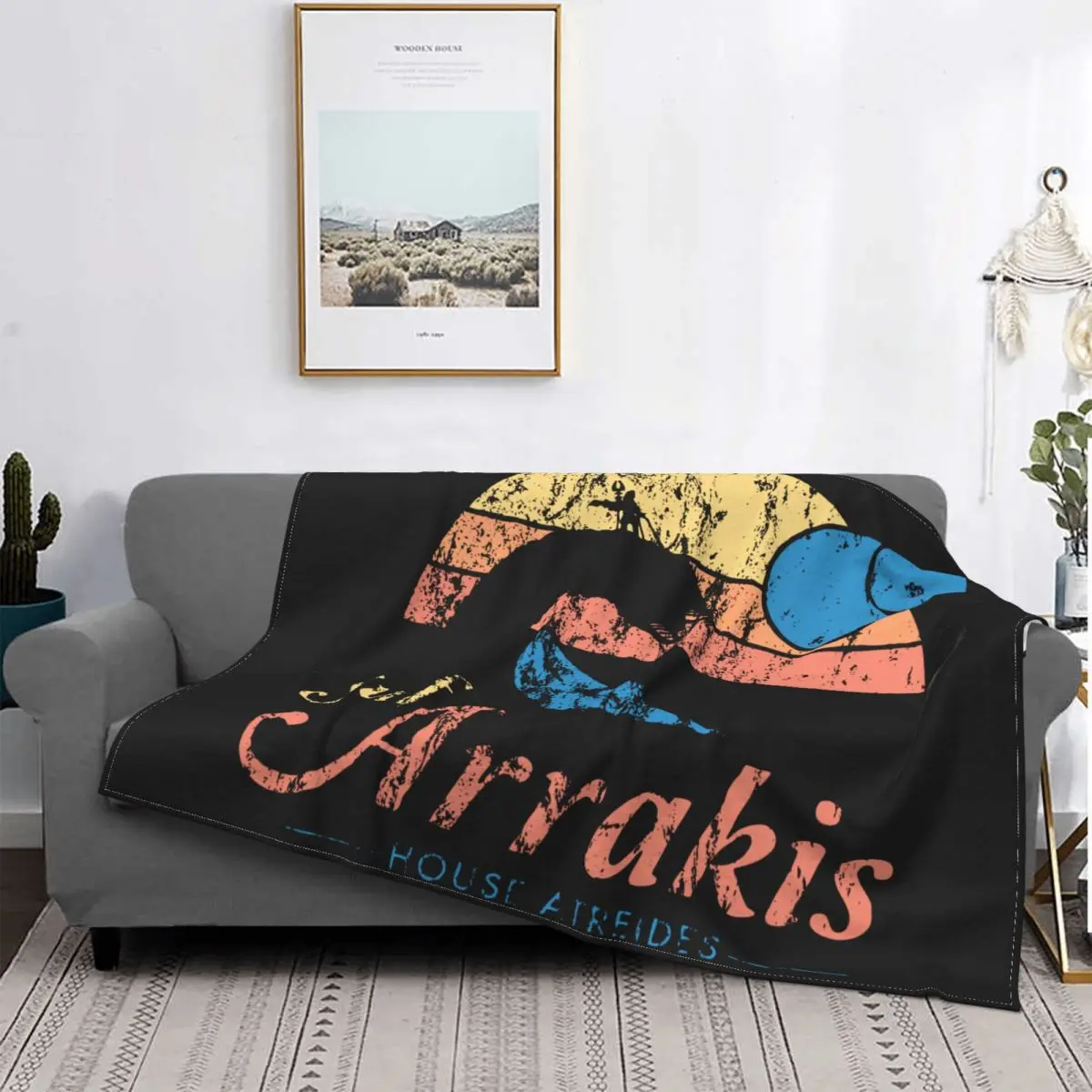 Visit Arrakis Vintage Distressed Surf Dune Sci Fi Fleece Throw Blankets Sandworm Blankets for Bed Outdoor Thin Plush Thin Quilt