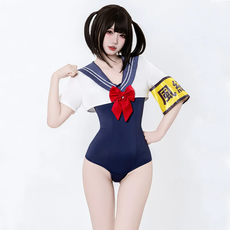 Japanese Style Dead Pool Water Swimsuit Vintage School Swimsuit anime Animation Same COS Clothing Blue and White Tight Uniform