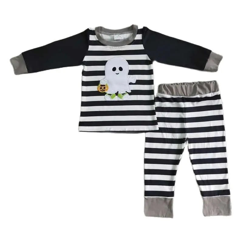 

Boys Embroidered Ghost Black & White Stripe Long Sleeve Trousers Set