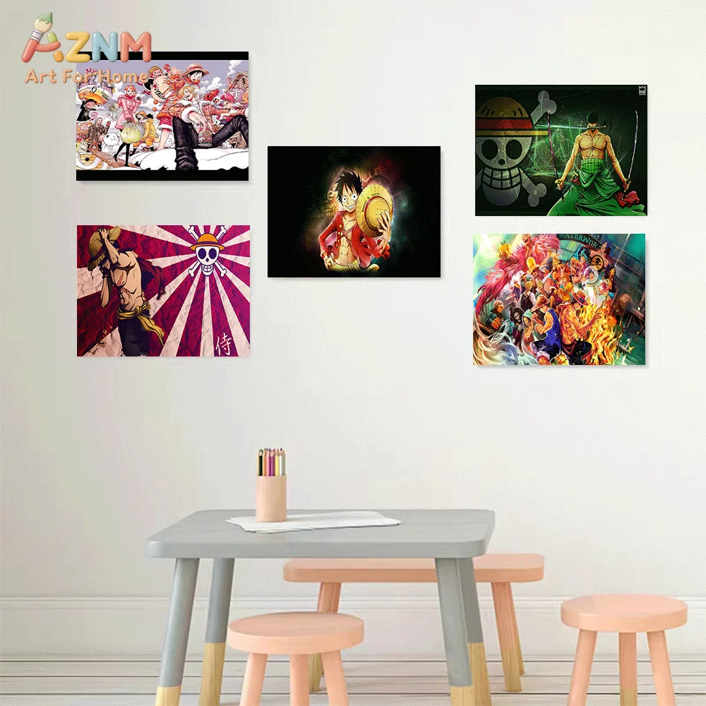 AZNM Unframed Canvas Print One Piece Luffy Zoro Sanji Nami Chopper Anime Wall Art Manga Poster Home Decor