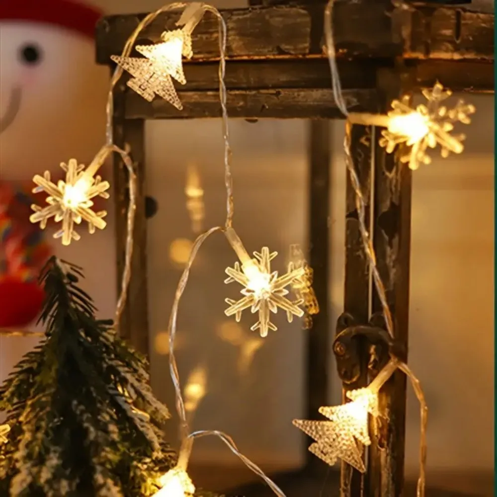 1.5M10LED/3M20LED Battery Box Snowflake Christmas Tree LED Fairy Light String, Indoor Warm Glow Christmas Party Home Decoration
