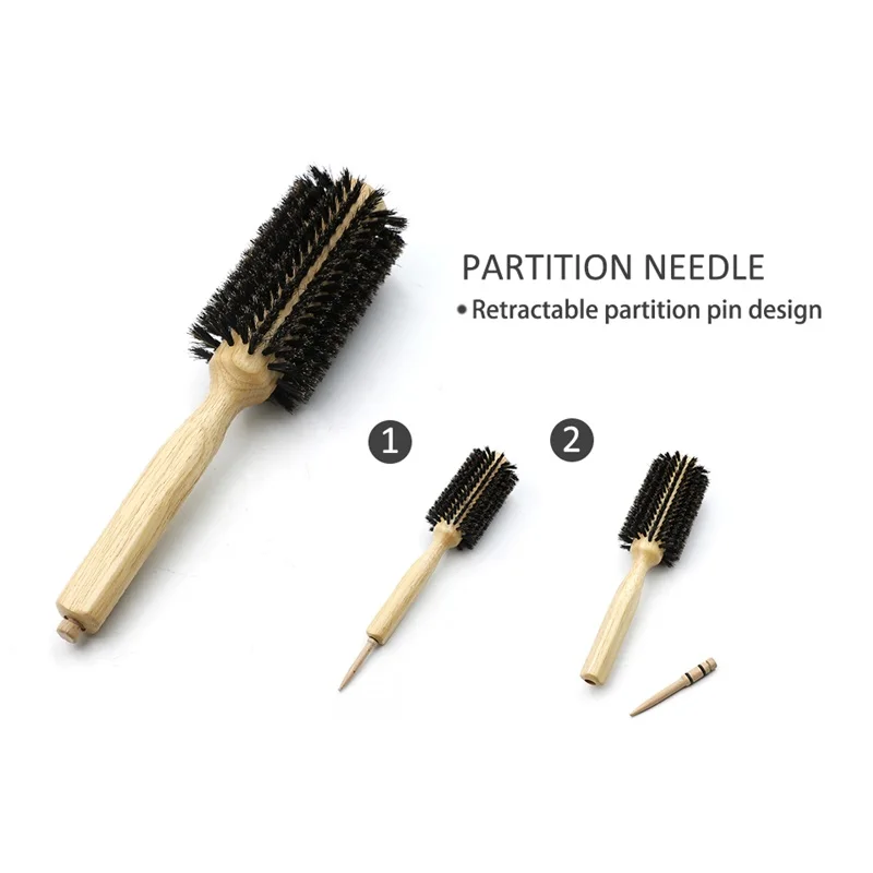 6 Sizes Barber Salon Wood Handle Boar Bristles Round Brush Removable Tail Professional Hairdressing Hair Brush Hair Round Comb