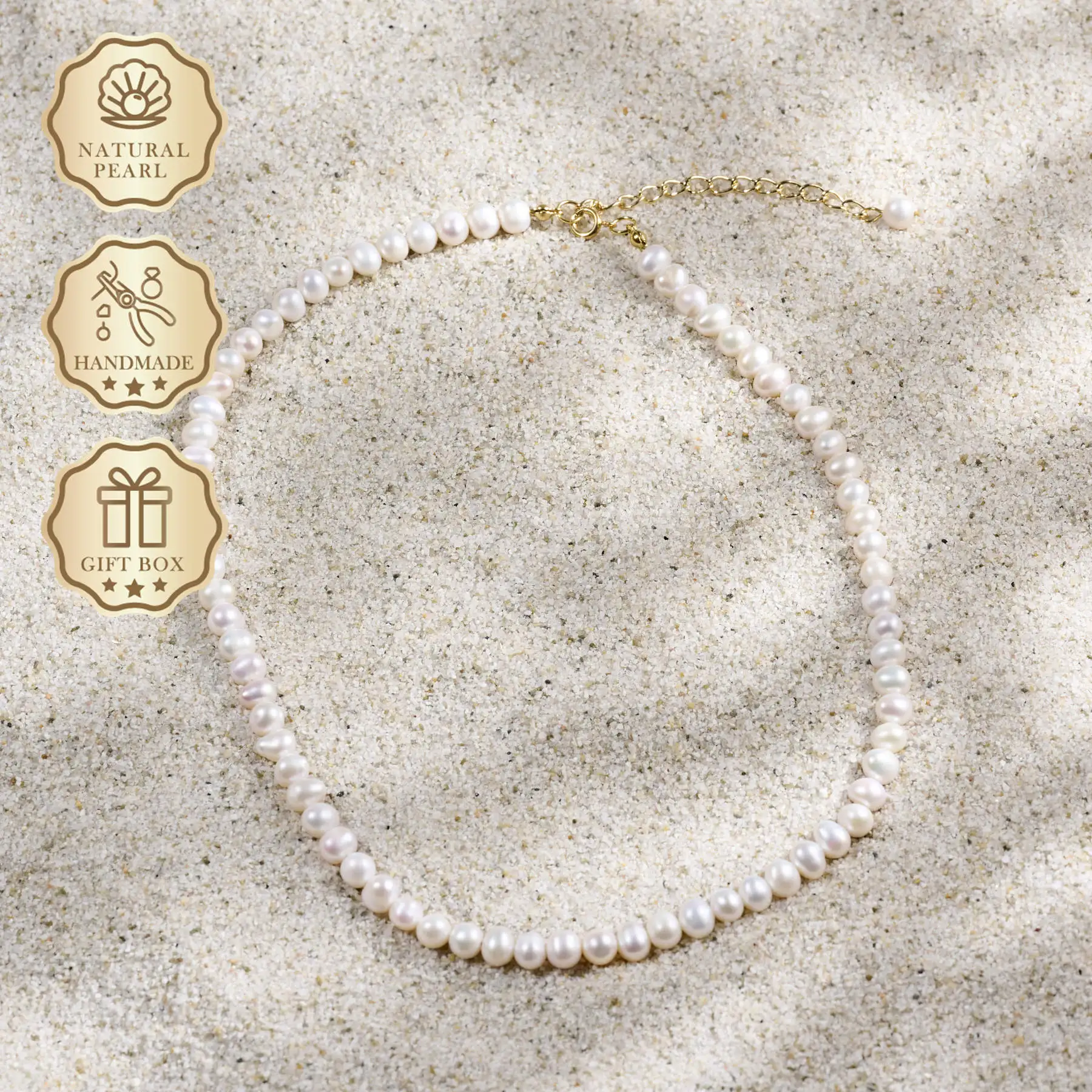 

MYSOYA White Freshwater Pearl Necklace 5–6mm with Gold Extender Chain, Gift Box, Ideal Birthday & Anniversary Gift