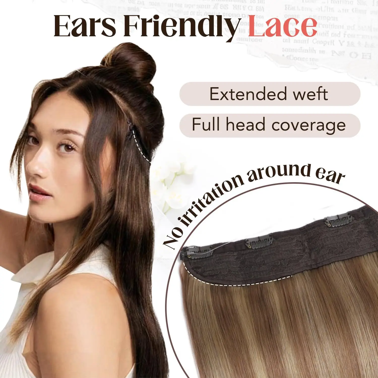 Extensões de Cabelo Humano com Fio 14-22 polegadas Balayage Castanho Dourado a Loiro Claro Extensões de Cabelo Halo Invisíveis