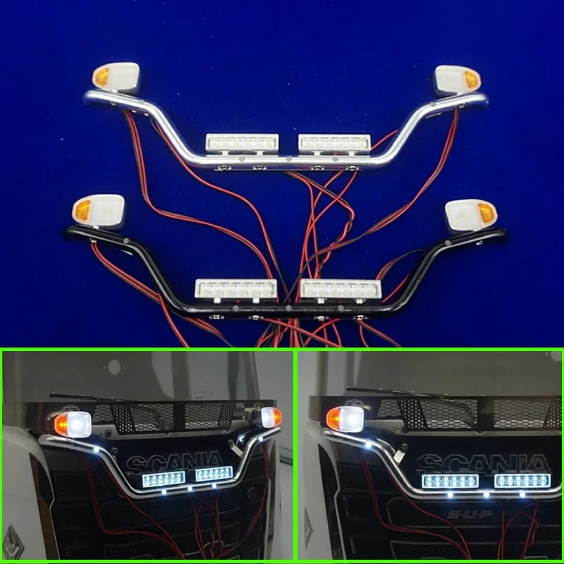 

Metal Cockpit Front Face LED Mesh Aluminum Rod Light for 1/14 Tamiya RC Truck Scania 770S 56371 Volvo Benz Actros 3363 Car Parts