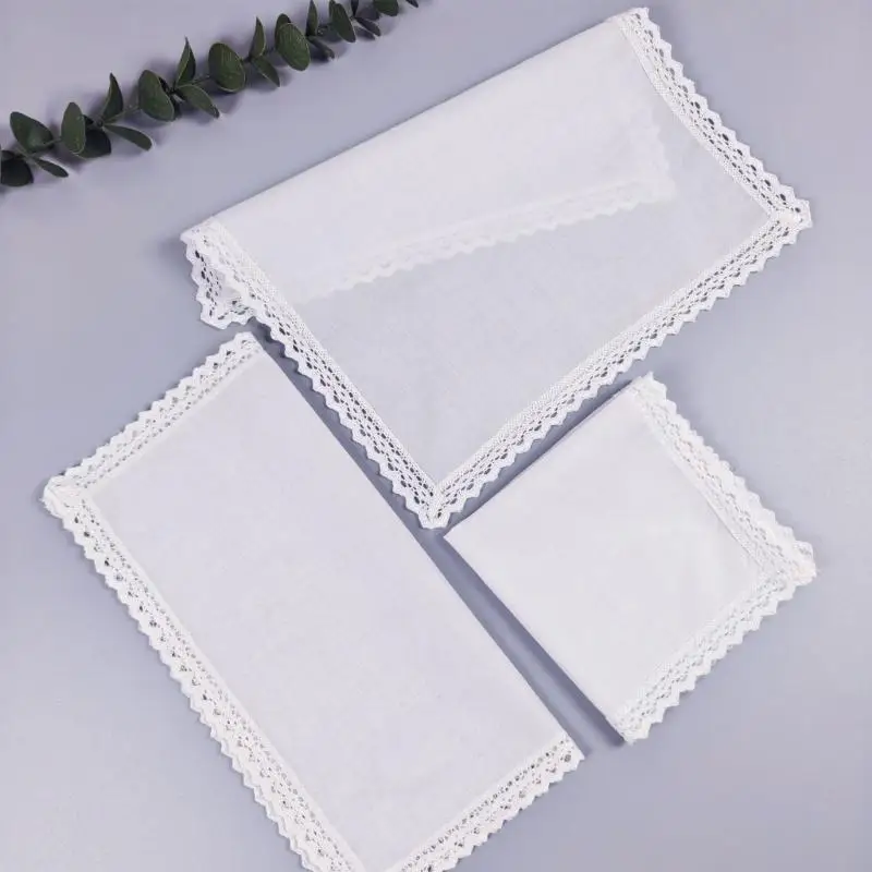 Washable Cotton Crochet Lace Handkerchief Set of 3 Wedding DIY Project Artistic Personalizing Hanky Accessories
