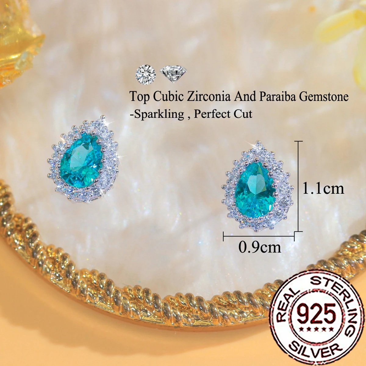 CWWZircons Ohrstecker aus 925er-Sterlingsilber, eleganter grüner Paraiba-Edelstein, Wassertropfen-Ohrstecker für Frauen, CZ, Hochzeit, Party, Schmuck, SE155 – Detail 1