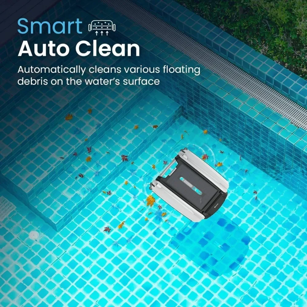 Solar Powered Automatic Robotic Pool Skimmer Cleaner with 30-Hour Continuous Cleaning Battery Power