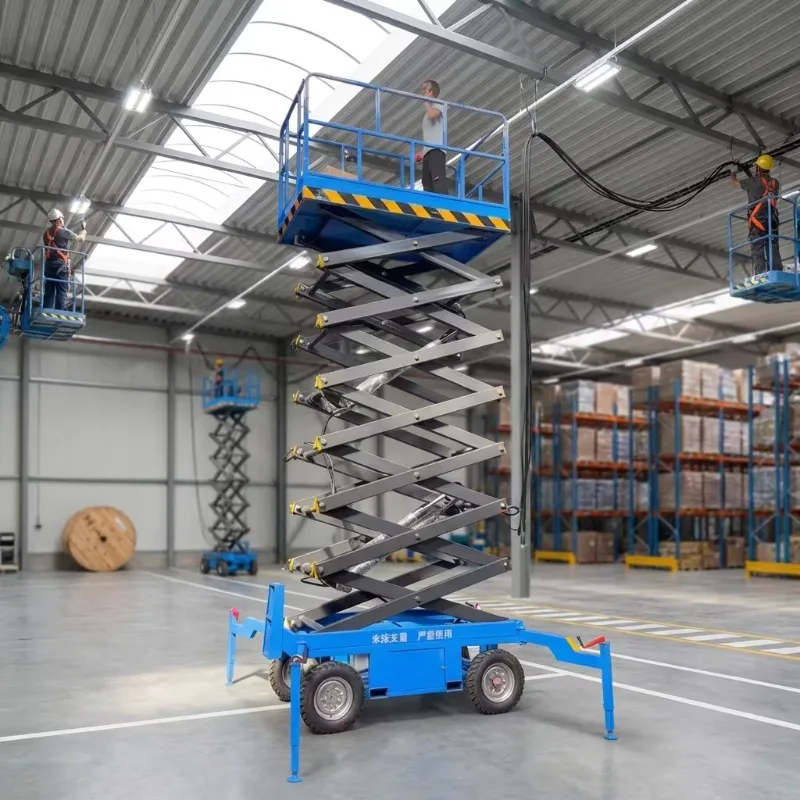 Three-point Portable Scissor Lift Elevator Movable Hydraulic Aerial Lifting Platform 6m 8m 10m 12m