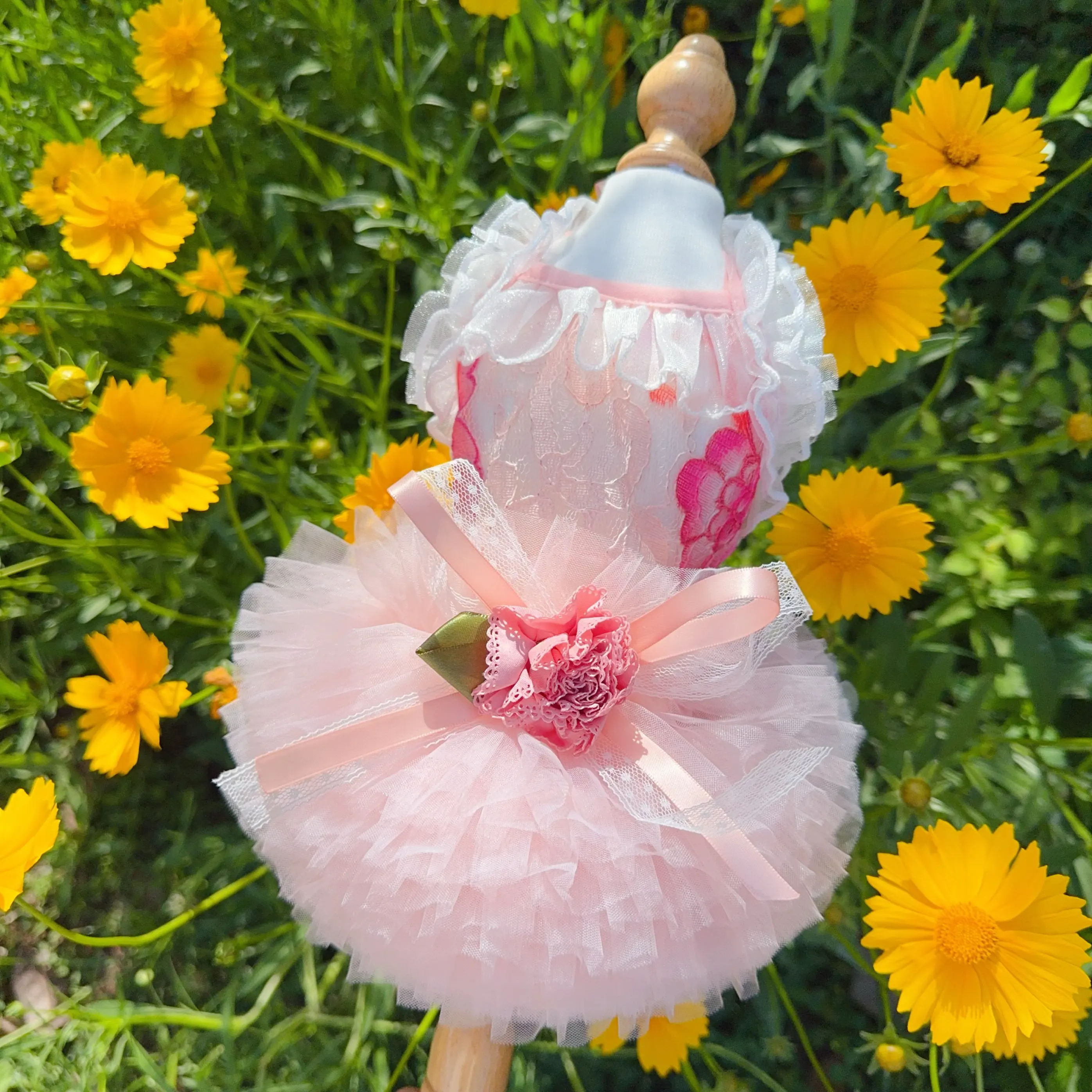 

Summer Candy Color Pet Dog Clothes Thin Hollow Lace Flower Bow Party Princess Dress for Small Medium Dog Puppy Skirt Overalls