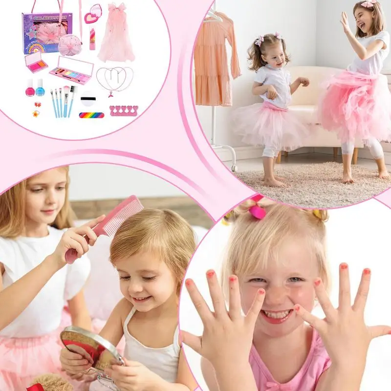 Make-up-Set für kleine Mädchen, echtes Make-up-Set, Make-up-Spielzeug, Spielset für Kinder, tragbarer Kosmetikkoffer, Dress-Up-Make-up-Set für Kinder und Mädchen