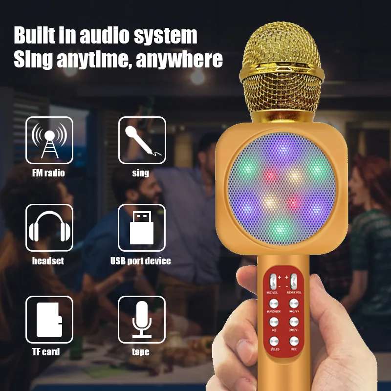 Originele Mode Ws1816 Bluetooth Draadloze Condensor Magic Karaoke Microfoon Mobiele Telefoon Speler Mic Speaker Oplaadbaar