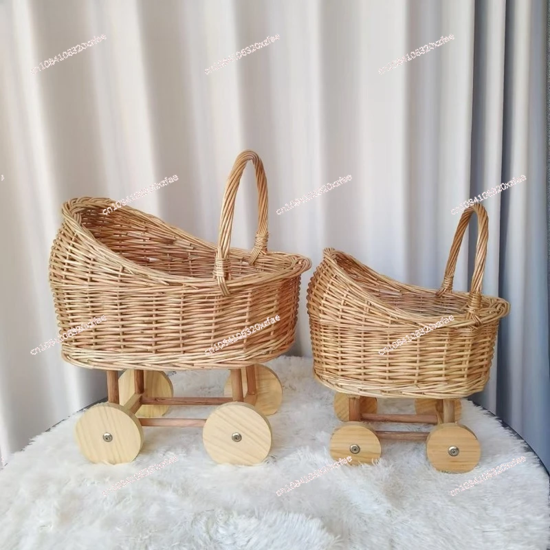 Handwoven Wicker Baby Bassinet Stroller - Multi-Functional Storage Basket for Pets & Infants | Boho Chic Nursery Decor