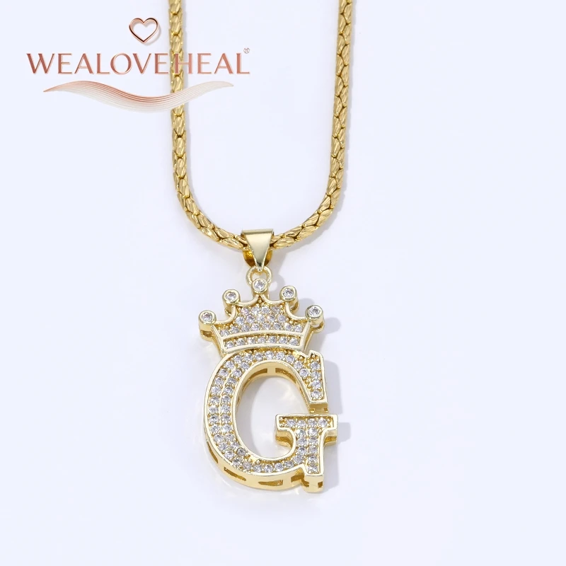 18K Vergoldete A-Z Kronen-Initial-Halskette, Iced Out CZ 26 Buchstaben-Anhänger-Kette, Personalisierter Hip-Hop-Schmuck Geschenk für Ihn und Sie – Detail 25