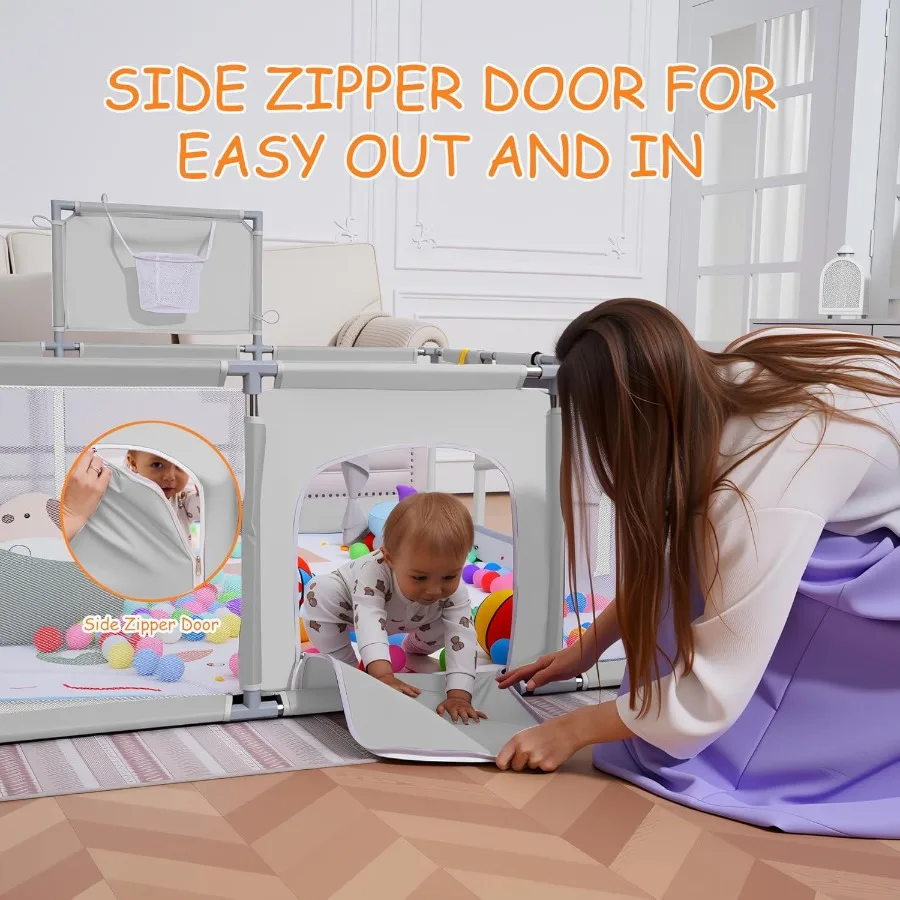 روضة أطفال مقاس 79 × 71 بوصة روضة أطفال مع حصيرة روضة أطفال داخلية وخارجية للأطفال الصغار مع قلم لعب قابل للتنفس مع Ocean Ba #4