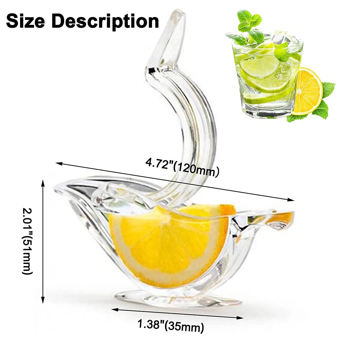 Manual Lemon Juicer,Acrylic Manual Lemon Slice Squeezer,Portable Transparent Fruit Juicer, Bird Shape, Hand Juicer (2PC)