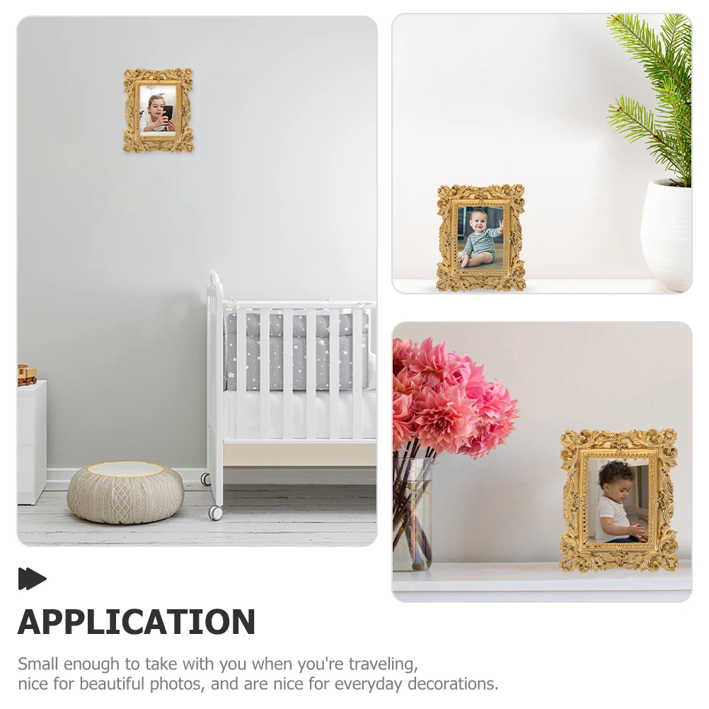 

3pcs Mini Photo Frame Retro Golden Resin Small Picture Frames Decorative Home Office Vintage Ornament Travel Size