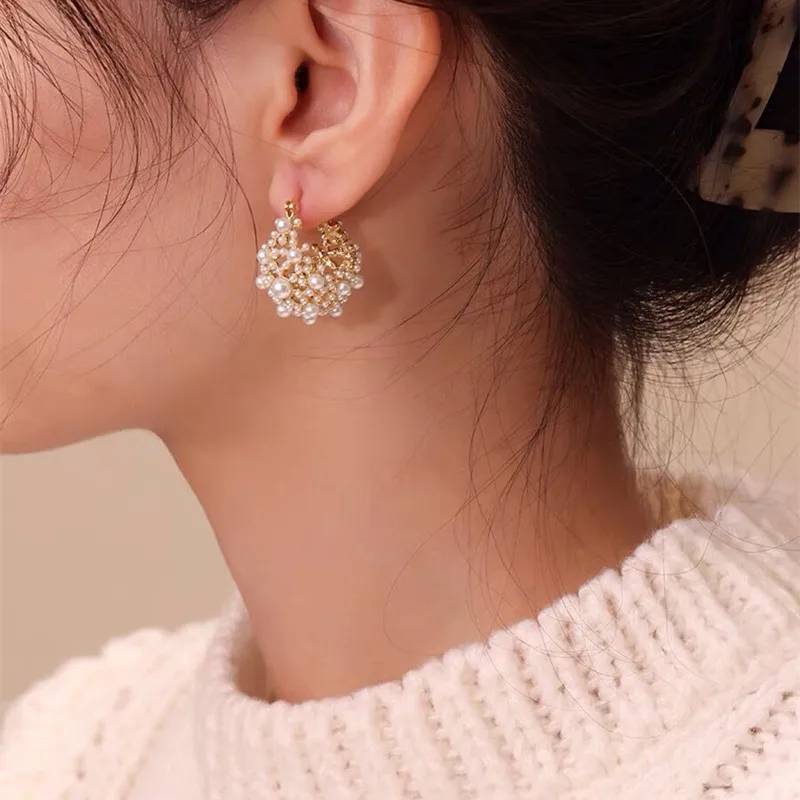 Kshmir Metal Pearl Irregular Earrings For Women Fashion Elegant Vintage Jewelry Wedding Accessory Gifts New 2024