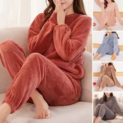 Women Casual Warm Woolen Suit Women Fleece Sets Winter Tracksuits Home Velvet Pajama Set Loose Top And Warm Pants 2023