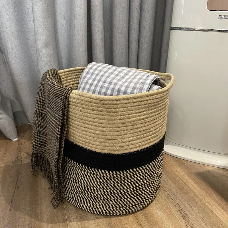 Quality Cotton Rope Dirty Clothes Basket Japanese Round Woven Storage Sundries Organizer Room Flower Pot Decorative Large Size