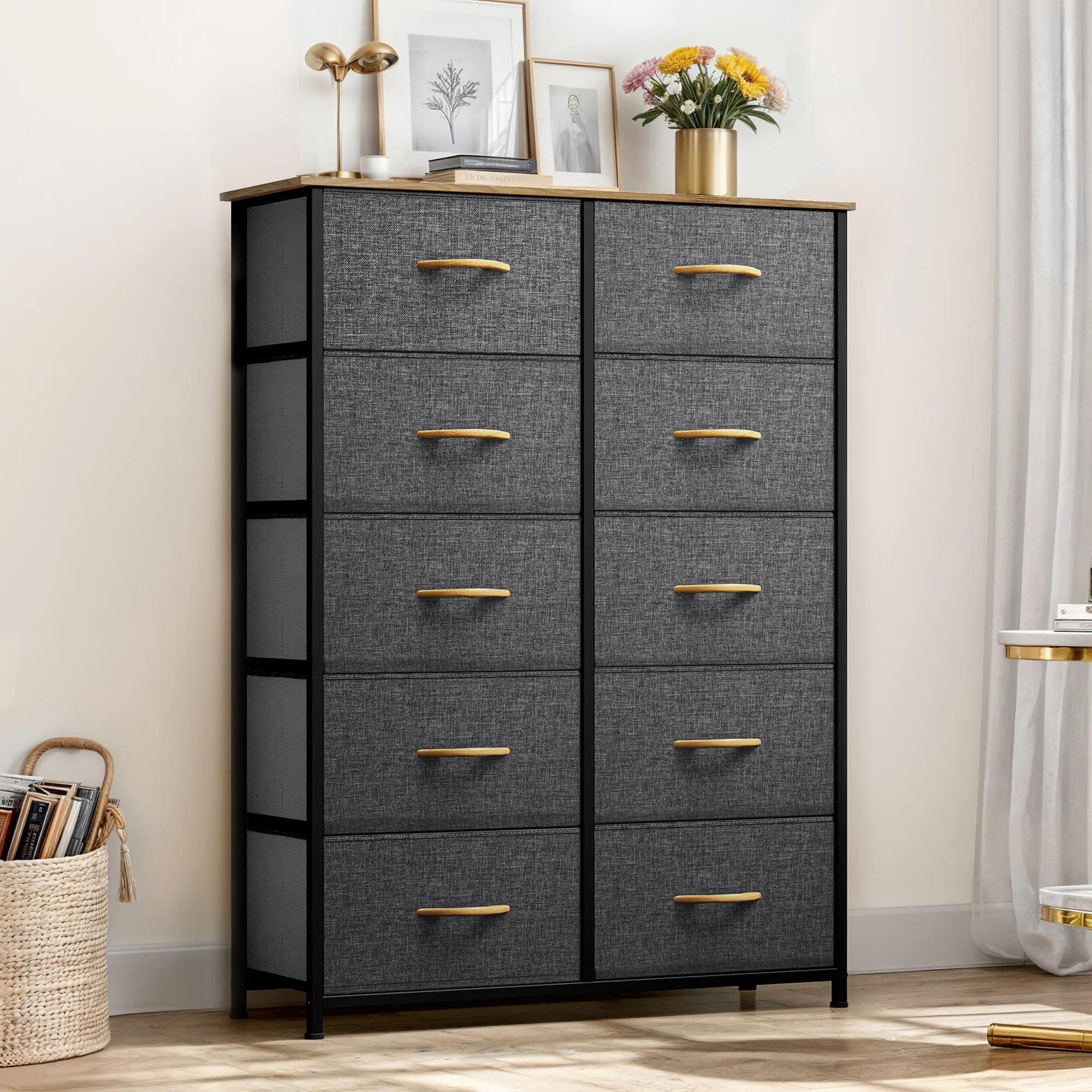 Storage 10 Drawers Dresser Fabric Bedside Organizer Tower Chest Room