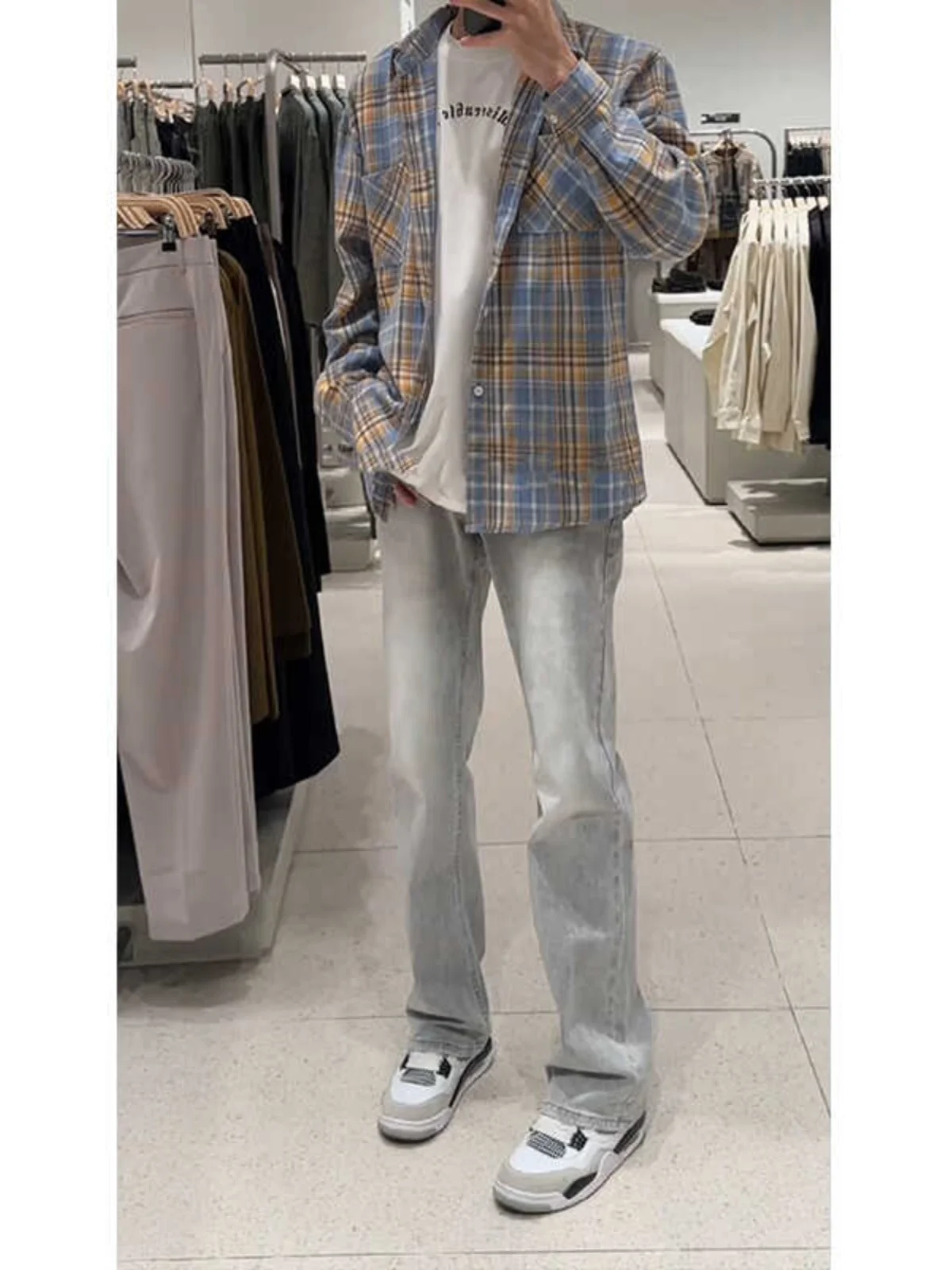

American Sle e ey Knife Jeans Men's Slim Fit Straight Leg Bell Bot Youth Trendy Long Pants Wear Resistant