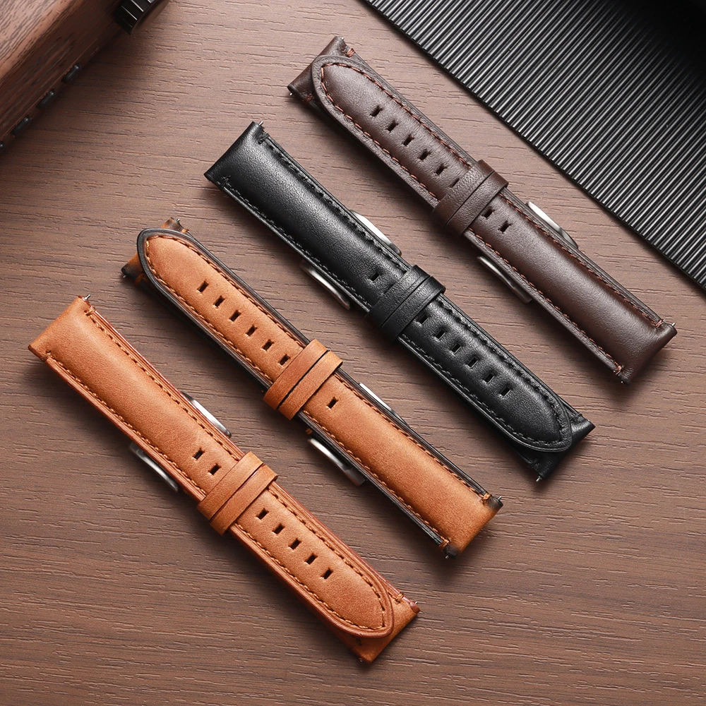 Rindsleder-Uhrenarmband für Samsung Galaxy Vintage Braun 20 mm 22 mm 24 mm Business-Armband für Omega Schnellverschluss-Armband