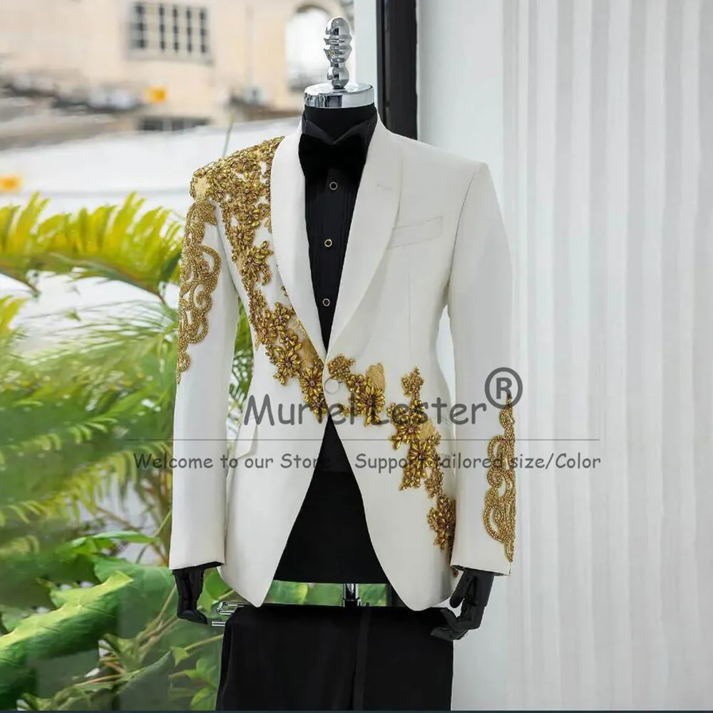 

Изысканные костюмы с кристаллами и бисером, мужские блестящие пиджаки с шалью и лацканами, индивидуальный мужской пиджак для официальной вечеринки, свадьбы, смокинги traje de hombre