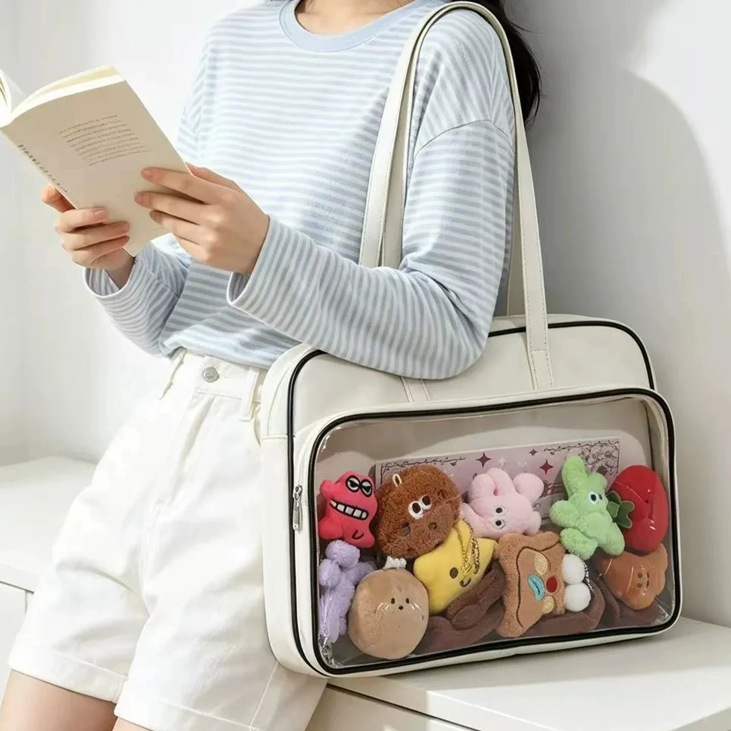 PU Ita Laptop Tote Bag With Clear PVC Window For 13 14 15 15.6 16 Inch Notebook Large Capacity Shoulder Handbag For Student Work