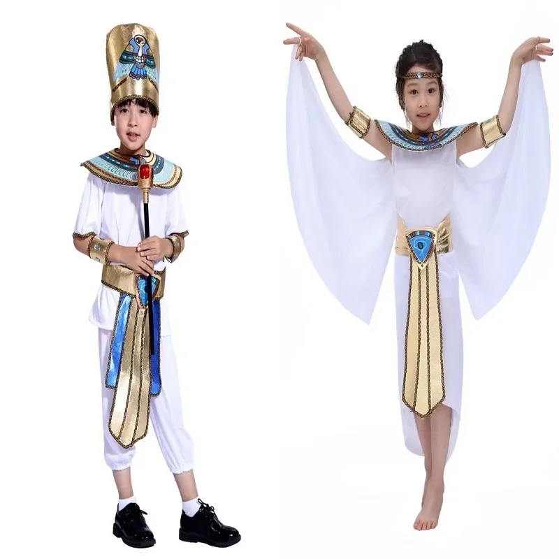 子供のための古代エジプトのファラオのコスプレ衣装,クレオパトラ,王子,王女,ハロウィーン,カーニバル,男の子,女の子,アクセサリー