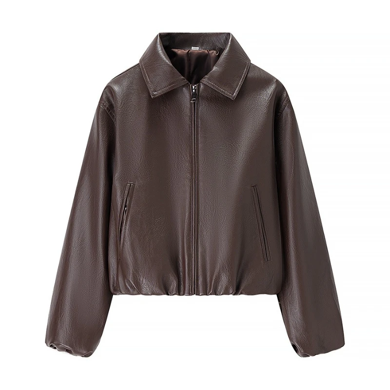 Coat Women Pu Coats Zipper Turn Down Collar Jackets Vintage Y2k Streetwear Work Casual Elegant Splice Jacket 2026 Autumn Winter