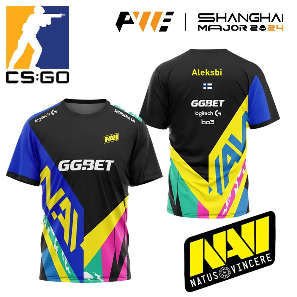 

2024 Shanghai Major Navi Esports Team Uniform Men's T-shirt CS2 Game Competition Player Uniform T-shirt Navy Blue Champion Tops