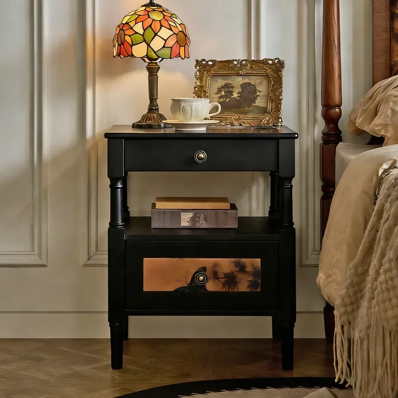 New Chinese Fragrant Cloud Yarn Butterfly Bedside Table Light Luxury French Storage Chest Bedroom Retro Fully Equipped Small