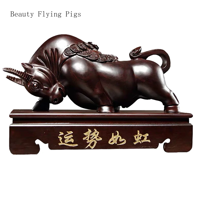 

Creative and minimalist solid wood carving, zodiac animals, ox ornaments, mahogany home and office decoration crafts